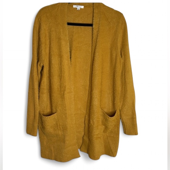 89th Madison Long Open Front Cardigan Sweater w front pockets Size L. Mustard - Picture 5 of 11